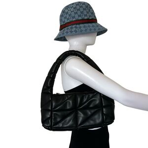 Zara Black Faux Leather Quilted Puffer Shoulder Bag Purse